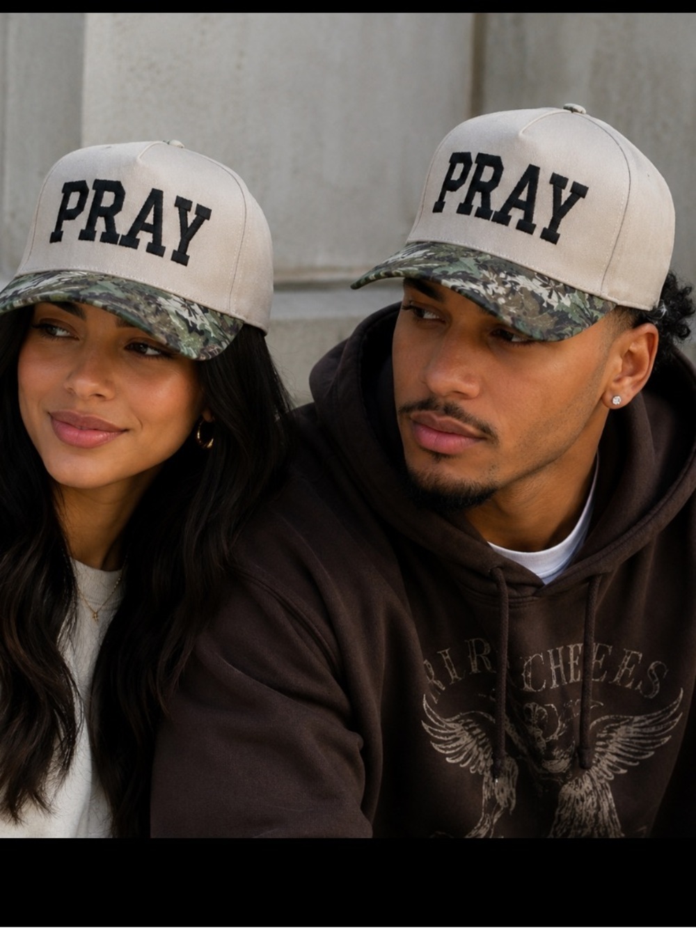 Zenana Outfitters PRAY Trucker Hat Cream,Black& Camo Unisex O/S Adjustable New